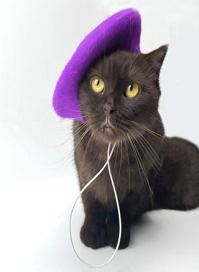 Marsrut Dog Beret for Small Dogs Cat Doll, Colorful Wool Mini Cap Creative Accessories Costume French Mushroom Artist Fedora Hat Beanies Solid Color Pet Headwear Christmas Hair Accessory Photo Props (Purple) - Image 3